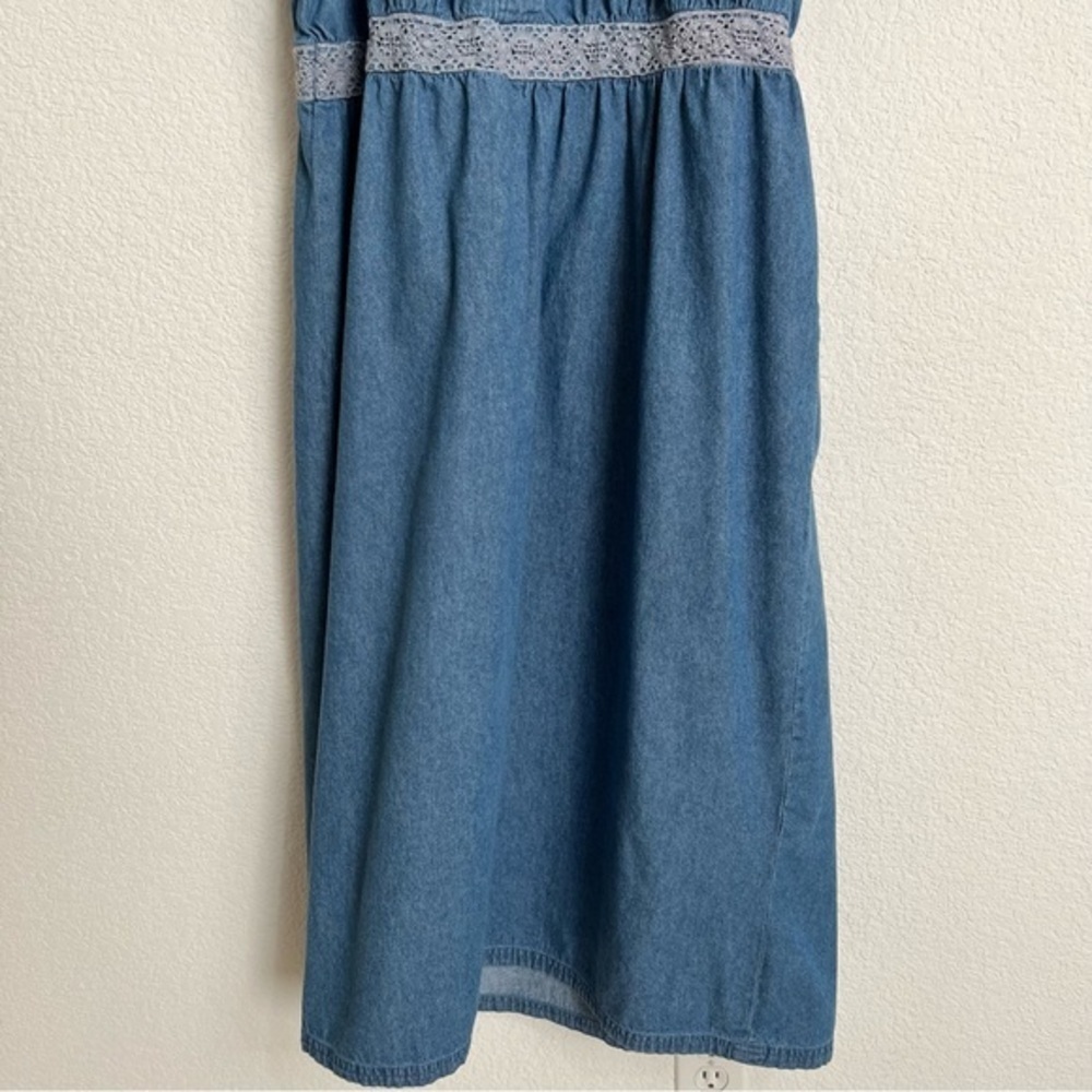 Denim 24/7 Blue Jean Maxi Dress Ruffled Collar Puffy Ruffled Short Sleeves 20W - Picture 4 of 12